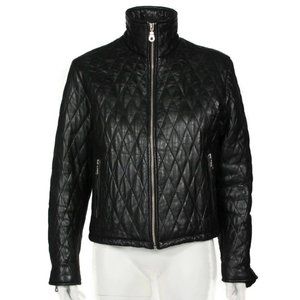 Vintage 80's LEON Quilted Black Leather Motorcycle Zip Jacket Womens sz M /797